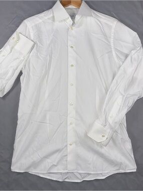 Eton Dress Shirt Men's 15.5 White Geometric Contemporary Cotton Long Sleeve